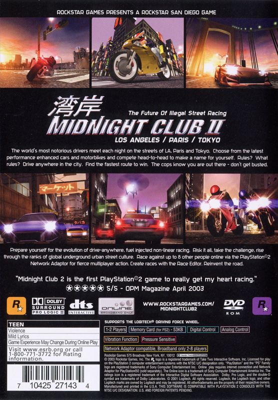 
Midnight Club II | PlayStation 2 | back cover | Data by MobyGames.com
