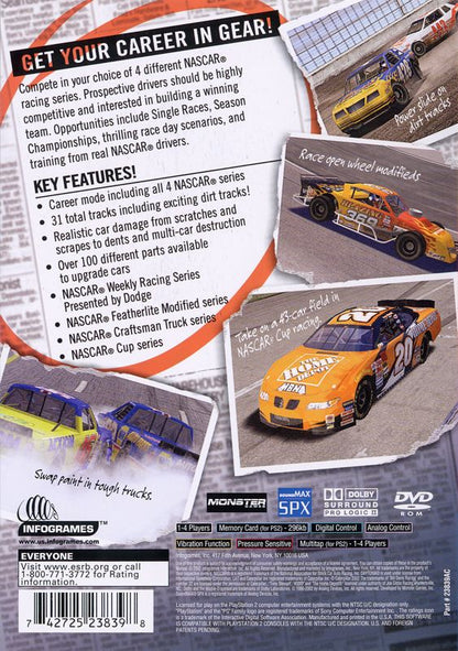 NASCAR: Dirt to Daytona | PlayStation 2 | back cover | region=North America | source-country=Canada,United States | zypher-v2 | moby-ebf373623d0b | Data by MobyGames.com