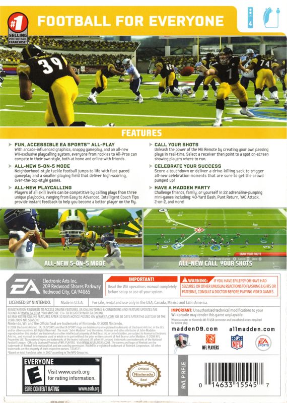 Madden NFL 09 All-Play | Wii | back cover | region=North America | source-country=United States | zypher-v2 | moby-60df5b782bc6 | Data by MobyGames.com