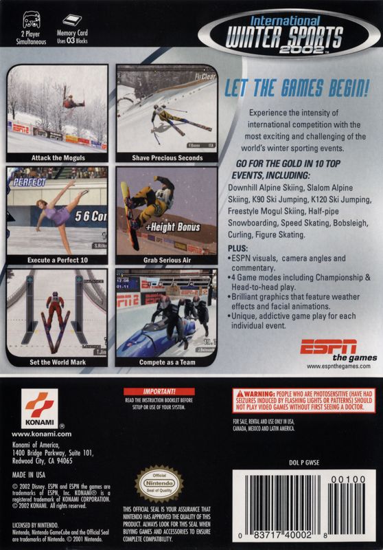 
ESPN International Winter Sports 2002 | GameCube | back cover | Data by MobyGames.com