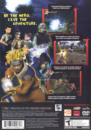 Naruto: Uzumaki Chronicles | PlayStation 2 | back cover | region=North America | source-country=United States | zypher-v2 | moby-b261461c6930 | Data by MobyGames.com