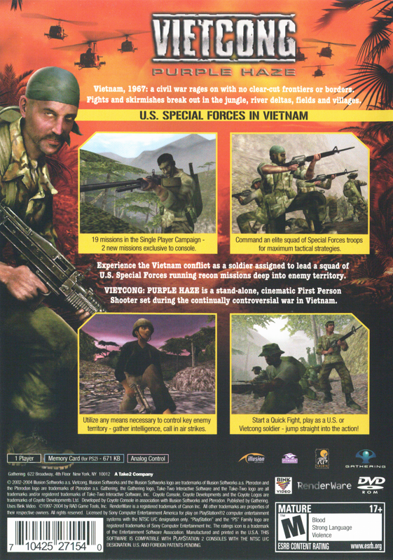 Vietcong: Purple Haze | PlayStation 2 | back cover | region=North America | source-country=United States | zypher-v2 | moby-4d97bd9241fd | Data by MobyGames.com