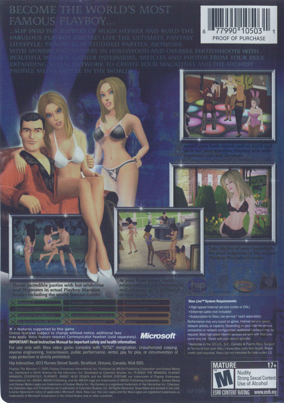 Playboy: The Mansion | Xbox | back cover | region=North America | source-country=United States | zypher-v2 | moby-d35115cef1f6 | Data by MobyGames.com
