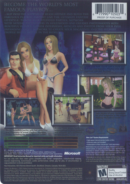 Playboy: The Mansion | Xbox | back cover | region=North America | source-country=United States | zypher-v2 | moby-d35115cef1f6 | Data by MobyGames.com