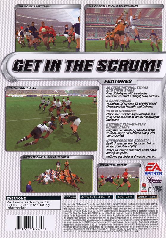 
Rugby | PlayStation 2 | back cover | Data by MobyGames.com