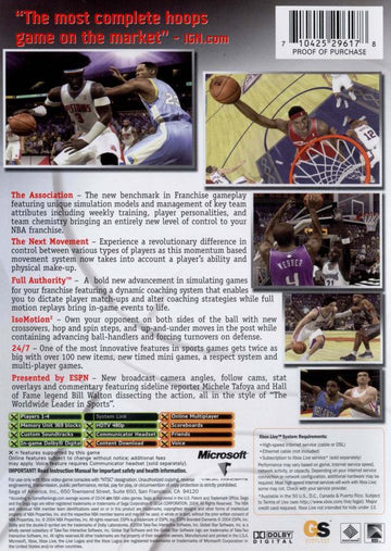 ESPN NBA 2K5 | Xbox | back cover | region=North America | source-country=Canada,United States | zypher-v2 | moby-734632bf18a1 | Data by MobyGames.com