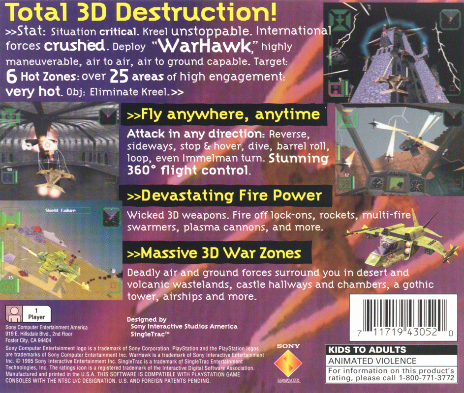 Warhawk | PlayStation | back cover | Region: North America | edition=greatest hits | source-country=United States | Data by MobyGames.com