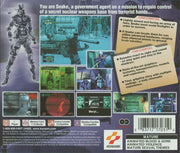 Metal Gear Solid | PlayStation | back cover | region=North America | source-country=United States | zypher-v2 | moby-e3f1227b4b42 | Data by MobyGames.com
