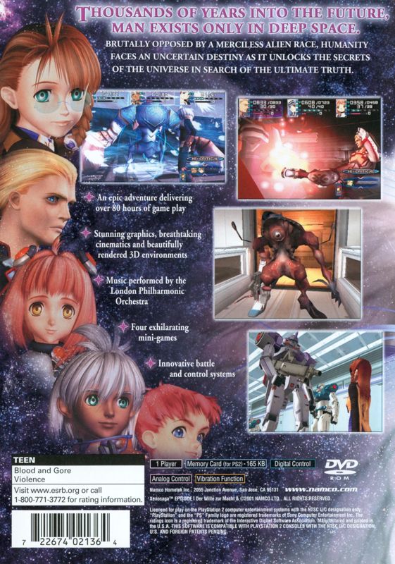 Xenosaga: Episode I - Der Wille zur Macht | PlayStation 2 | back cover | region=North America | source-country=United States | zypher-v2 | moby-eff7f9fafde5 | Data by MobyGames.com