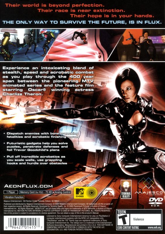 
Æon Flux | PlayStation 2 | back cover | Region: North America | source-country=United States | Data by MobyGames.com