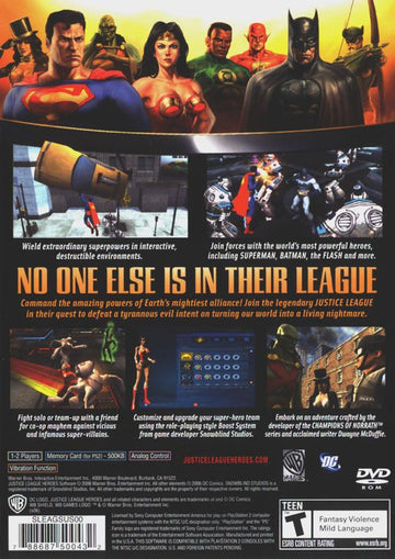 
Justice League Heroes | PlayStation 2 | back cover | Data by MobyGames.com