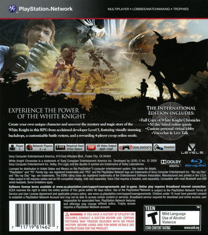 
White Knight Chronicles: International Edition | PlayStation 3 | back cover | Data by MobyGames.com