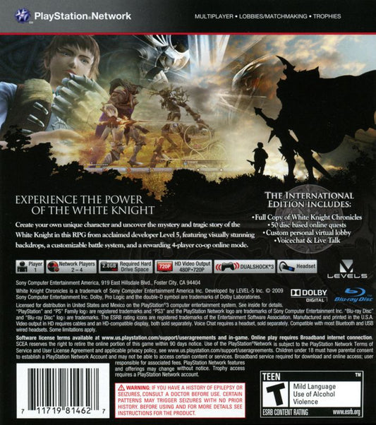 
White Knight Chronicles: International Edition | PlayStation 3 | back cover | Data by MobyGames.com