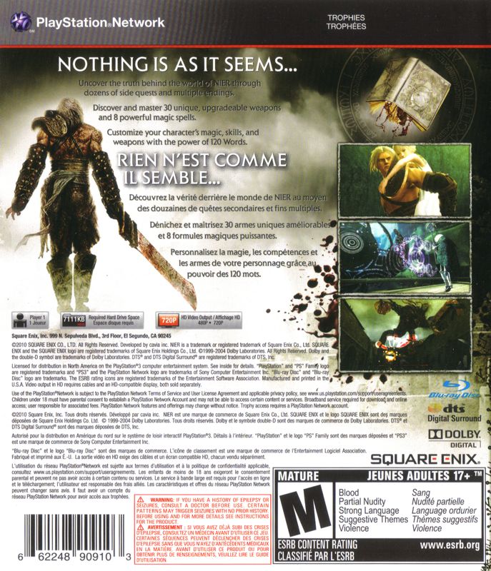 
NieR | PlayStation 3 | back cover | Data by MobyGames.com
