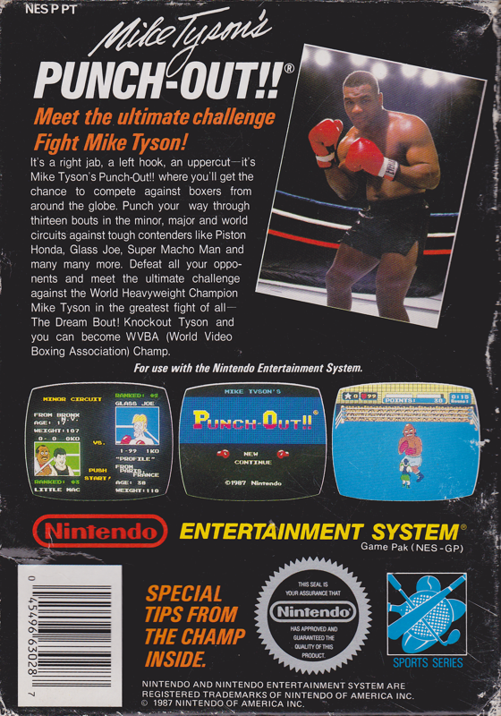 Mike Tyson's Punch-Out!! | NES | back cover | region=North America | source-country=United States | zypher-v2 | moby-fb523a134fed | Data by MobyGames.com