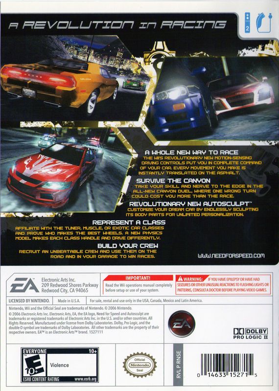 Need for Speed: Carbon | Wii | back cover | region=North America | source-country=United States | zypher-v2 | moby-faceb899b27f | Data by MobyGames.com