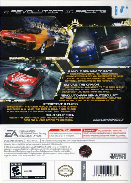 Need for Speed: Carbon | Wii | back cover | region=North America | source-country=United States | zypher-v2 | moby-faceb899b27f | Data by MobyGames.com