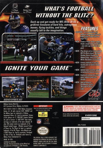 
NFL Blitz 20-03 | GameCube | back cover | Data by MobyGames.com