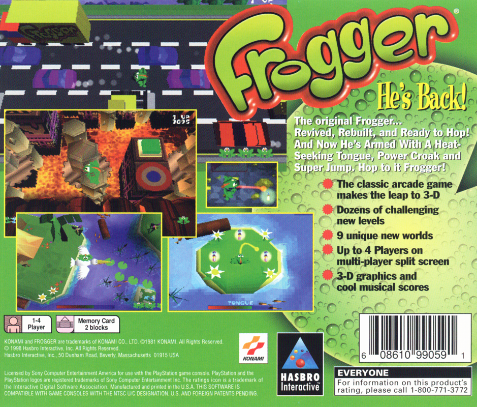 
Frogger | PlayStation | back cover | Data by MobyGames.com