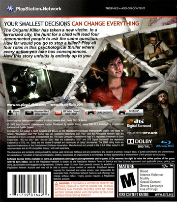 
Heavy Rain | PlayStation 3 | back cover | Region: North America | source-country=United States | Data by MobyGames.com