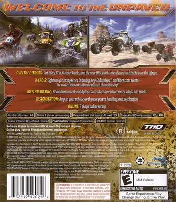 MX vs. ATV: Untamed | PlayStation 3 | back cover | region=North America | source-country=United States | zypher-v2 | moby-0cac6c717689 | Data by MobyGames.com