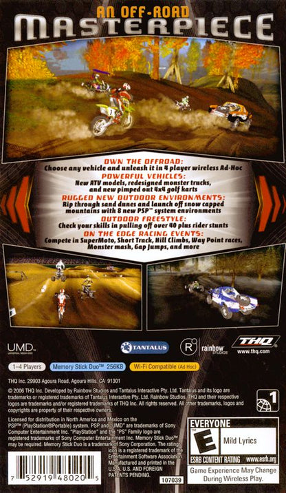 MX vs. ATV: On the Edge | PSP | back cover | region=North America | source-country=Mexico,United States | zypher-v2 | moby-10d149f19f00 | Data by MobyGames.com