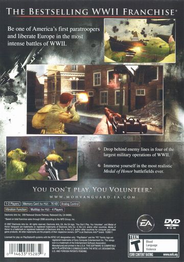 Medal of Honor: Vanguard | PlayStation 2 | back cover | region=North America | source-country=United States | zypher-v2 | moby-8851a891615a | Data by MobyGames.com