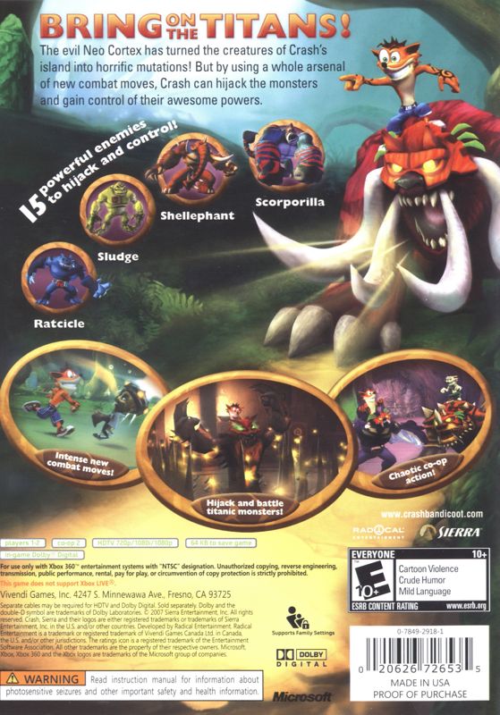 
Crash of the Titans | Xbox 360 | back cover | Data by MobyGames.com