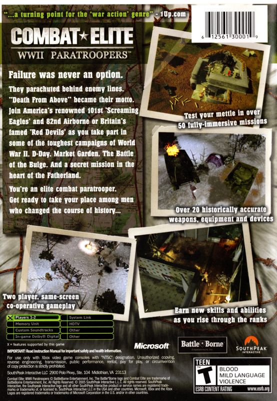 Combat★Elite: WWII Paratroopers | Xbox | back cover | Data by MobyGames.com