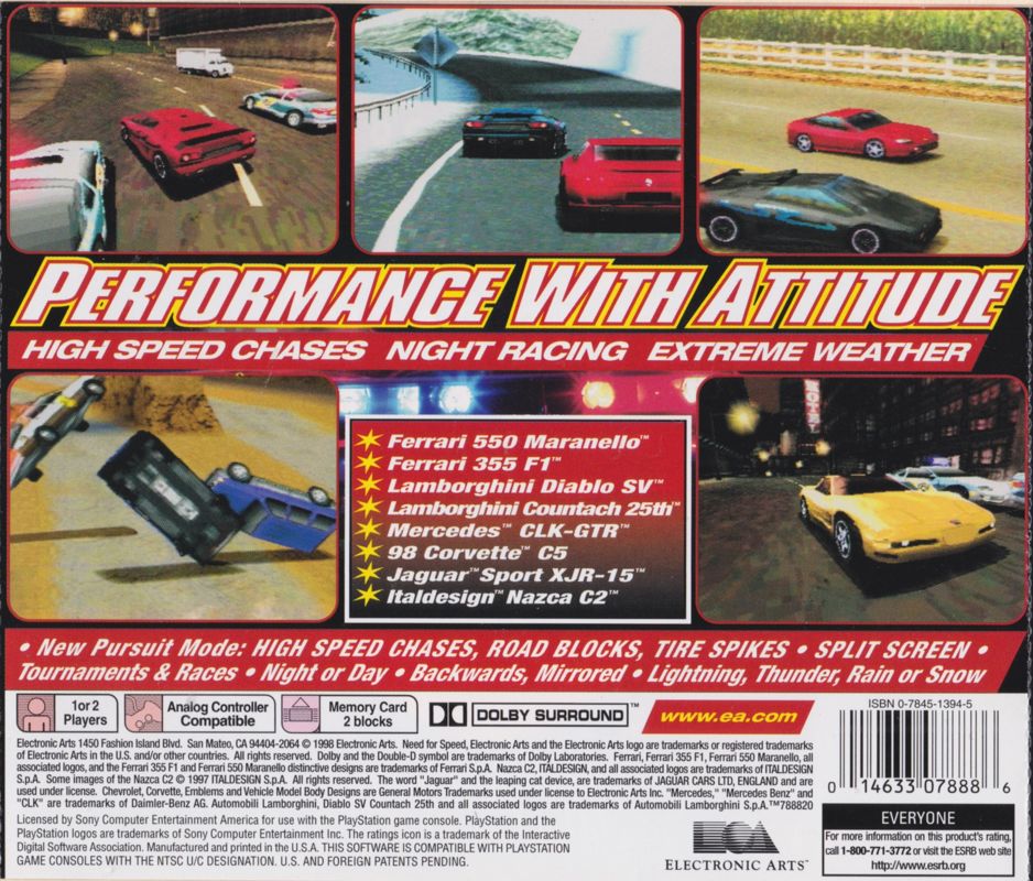 
Need for Speed III: Hot Pursuit | PlayStation | back cover | Region: North America | source-country=United States | Data by MobyGames.com