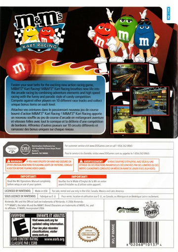 
M&M's Kart Racing | Wii | back cover | Data by MobyGames.com