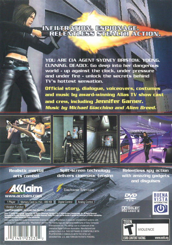 Alias | PlayStation 2 | back cover | region=North America | source-country=United States | zypher-v2 | moby-3c6f54da2249 | Data by MobyGames.com