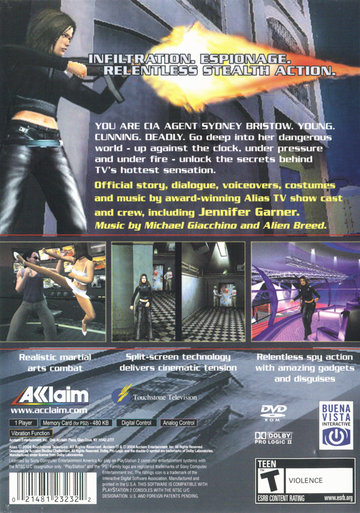 Alias | PlayStation 2 | back cover | region=North America | source-country=United States | zypher-v2 | moby-3c6f54da2249 | Data by MobyGames.com