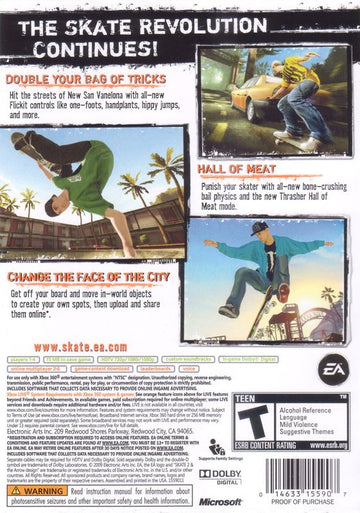 skate 2 | Xbox 360 | back cover | region=North America | source-country=United States | zypher-v2 | moby-e342a6a698a0 | Data by MobyGames.com