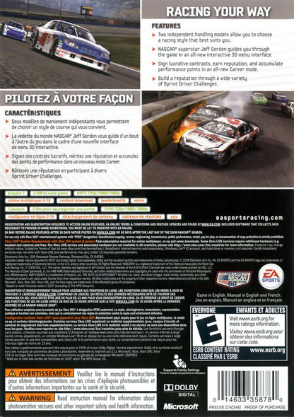 NASCAR 09 | Xbox 360 | back cover | region=North America | source-country=Canada,United States | zypher-v2 | moby-ce5f37183516 | Data by MobyGames.com