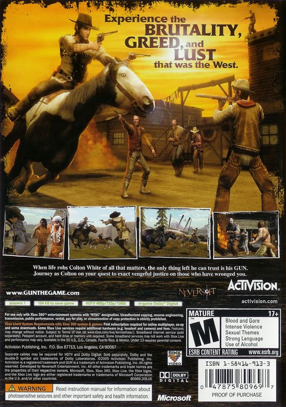 
Gun | Xbox 360 | back cover | Region: North America | source-country=United States | Data by MobyGames.com
