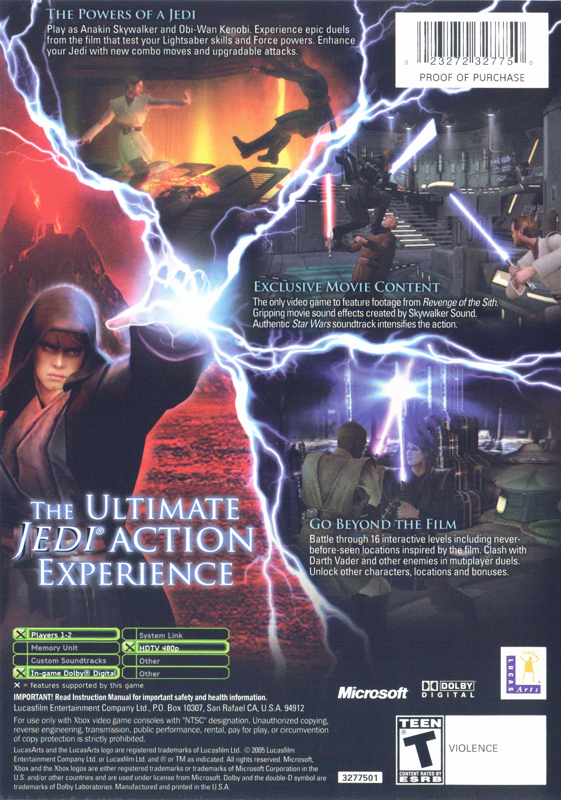 Star Wars: Episode III - Revenge of the Sith | Xbox | back cover | region=North America | source-country=United States | zypher-v2 | moby-0bcb2ec85bfb | Data by MobyGames.com