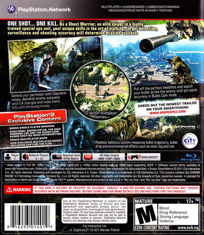 
Sniper: Ghost Warrior | PlayStation 3 | back cover | Data by MobyGames.com