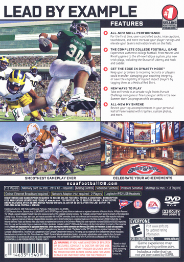 NCAA Football 08 | PlayStation 2 | back cover | region=North America | source-country=United States | zypher-v2 | moby-b41ef8c97dc9 | Data by MobyGames.com