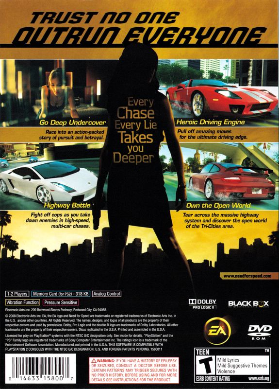 Need for Speed: Undercover | PlayStation 2 | back cover | region=North America | source-country=United States | zypher-v2 | moby-99c59adb2710 | Data by MobyGames.com