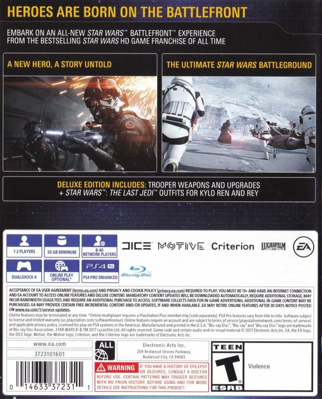 
Star Wars: Battlefront II (Elite Trooper Deluxe Edition) | PlayStation 4 | back cover | Data by MobyGames.com