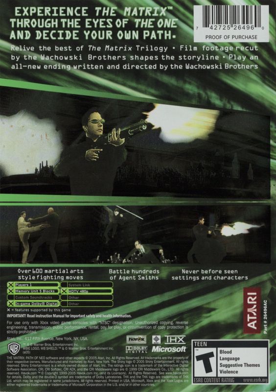
The Matrix: Path of Neo | Xbox | back cover | Data by MobyGames.com