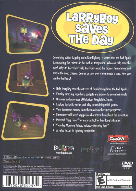 
VeggieTales: LarryBoy and the Bad Apple | PlayStation 2 | back cover | Region: North America | source-country=United States | Data by MobyGames.com