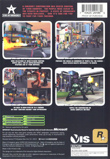 
State of Emergency | Xbox | back cover | Data by MobyGames.com