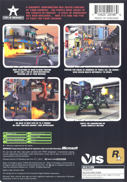
State of Emergency | Xbox | back cover | Data by MobyGames.com
