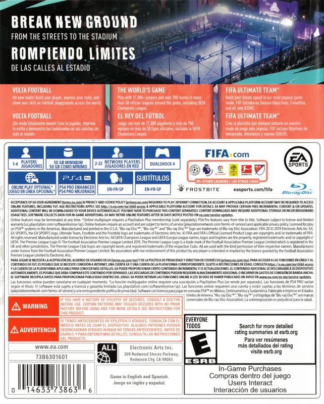 FIFA 20 | PlayStation 4 | back cover | Data by MobyGames.com