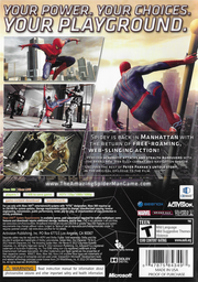 
The Amazing Spider-Man | Xbox 360 | back cover | Region: North America | source-country=Canada,United States | Data by MobyGames.com