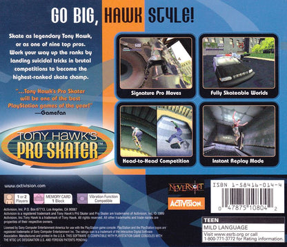 Tony Hawk's Pro Skater | PlayStation | back cover | region=North America | source-country=United States | zypher-v2 | moby-4ee78abd8823 | Data by MobyGames.com