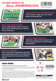 
NCAA College Football 2K3 | Xbox | back cover | Data by MobyGames.com