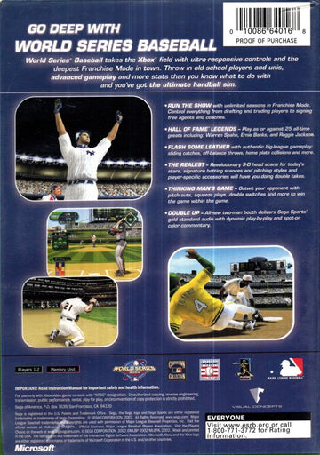 
World Series Baseball | Xbox | back cover | Region: North America | source-country=Canada,United States | Data by MobyGames.com